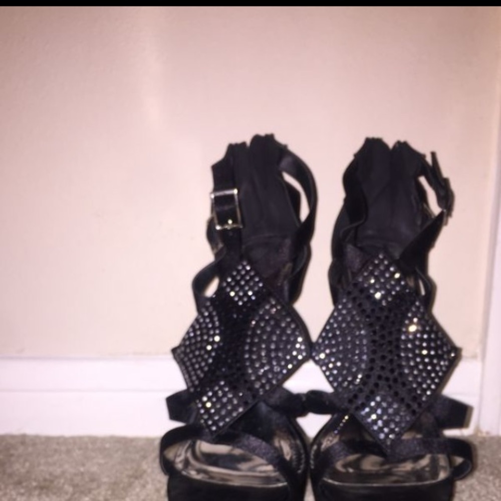 Olga Black/Silver Diamond Platform Sandel Stiletto